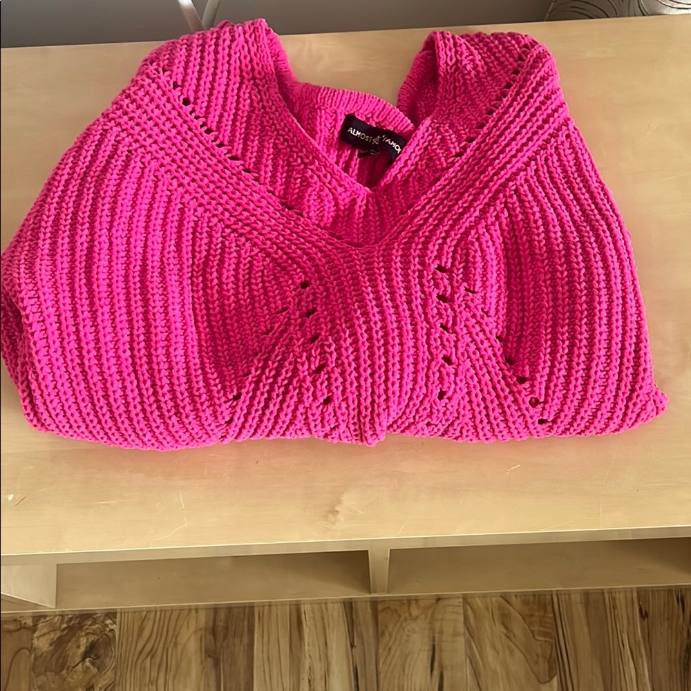 Almost Famous Pink V-Neck Sweater with Ribbed Texture